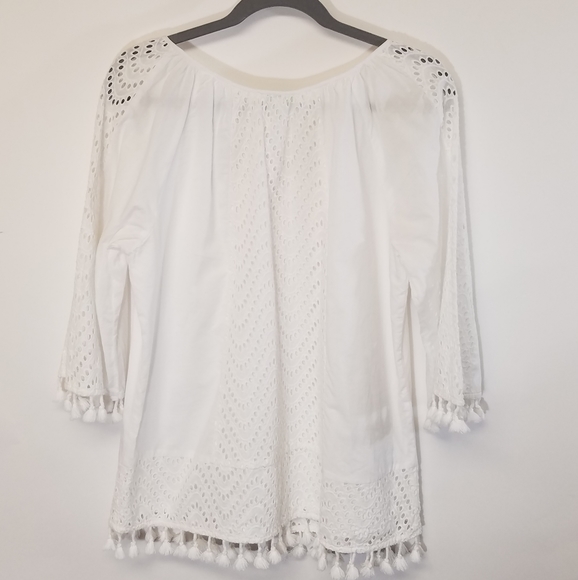 Jade Top Melody Tam L White Fringe Tassels - Picture 2 of 7